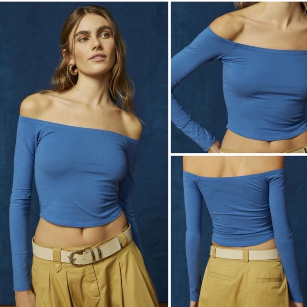 Urban outfitters blue Off-the-Shoulder Asymmetrical Long Sleeve Bodysuit